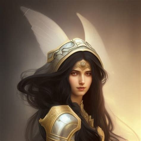 Female Long Black Hair Aasimar Cleric White Armor Magnificent