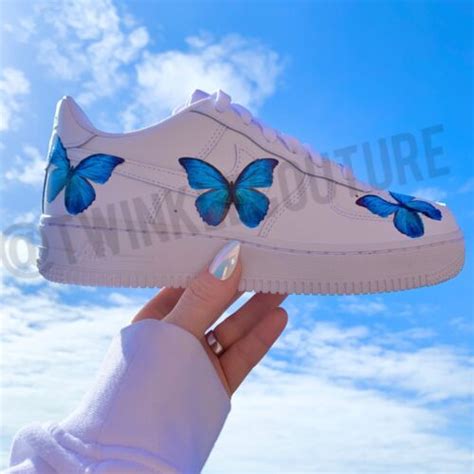 Custom Nike Airforce 1 With Blue Butterflies Af1 Butterfly Art Nears