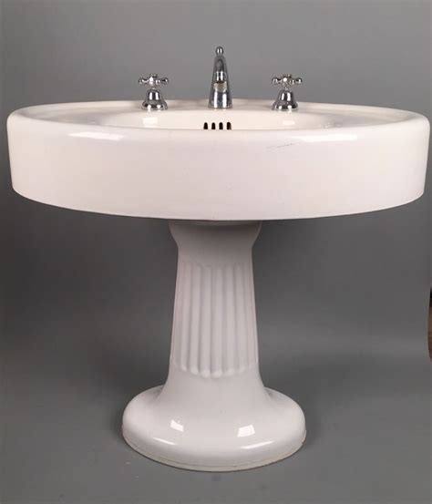 This bathroom equipment is finished in neutral white color. STANDARD MFG Antique Pedestal Sink Victorian CAST IRON ...