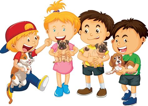 Niños Con Sus Mascotas Personaje De Dibujos Animados 3560505 Vector En