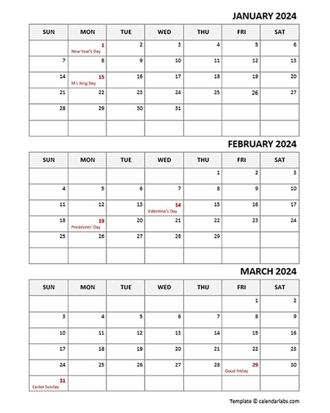 2024 Blank Quarterly Calendar Free Printable Template
