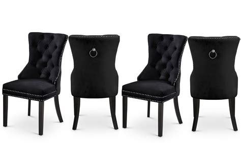 Black Velvet Dining Chair Set 4 Pcs Nikki 740black C Meridian Classic
