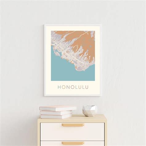 Honolulu Map Honolulu Poster Honolulu Print Honolulu City Etsy
