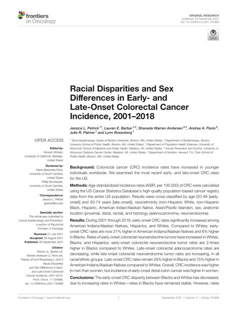 Pdf Racial Disparities And Sex Differences In Early And Late Onset