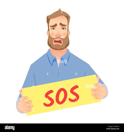 Sos Icon Man Holding Sos Sign Help Concept Illustration Stock Photo