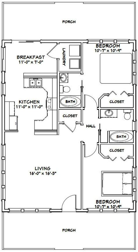 28x36 House 2 Bedroom 2 Bath 1008 Sq Ft Pdf Floor Etsy Small House Floor Plans Cottage