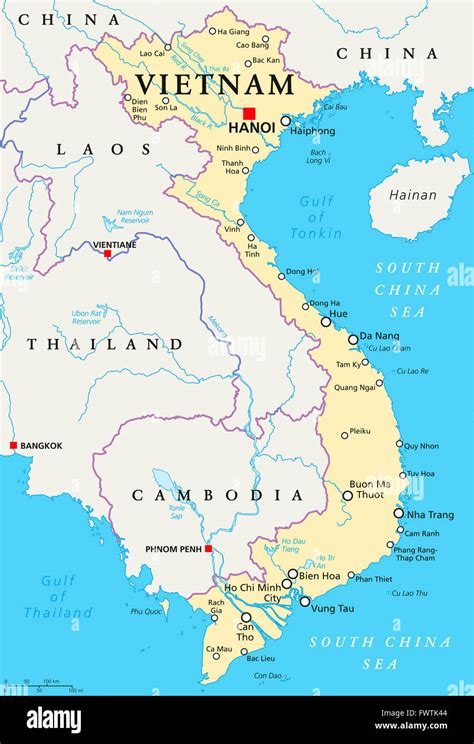 Vietnam Political Map With Capital Hanoi National Borders Important