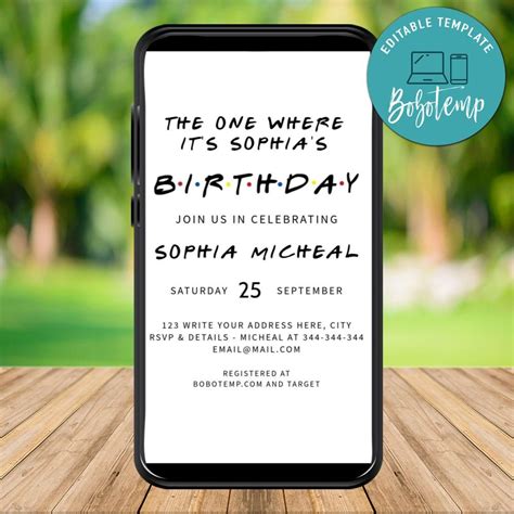 Electronic Friend Themed Birthday Electronic Invite Invitation Diy
