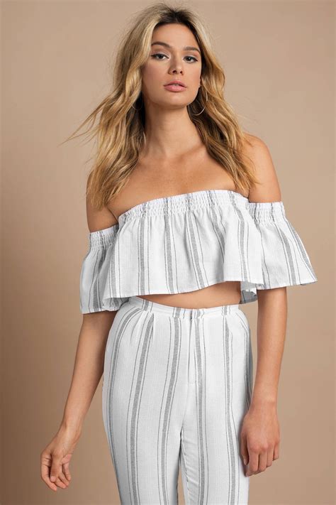 Tobi Two Piece Outfits Womens For The Love Of Stripes White Crop Top