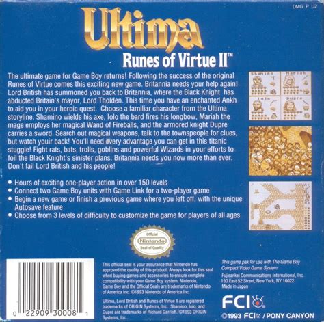 Ultima Runes Of Virtue Ii 1993 Game Boy Box Cover Art Mobygames