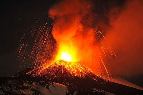 Mount Etna Volcano In Italy Erupts Lighting Up The Nighttime Sky
