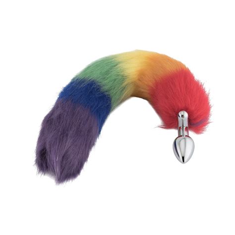 18 shapeable rainbow colored fox tail metal plug love plugs