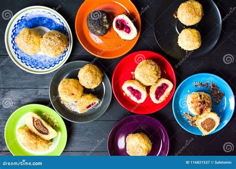 Homemade Breadcrumb Dumplings On Colorful Plates Stock Image Image Of