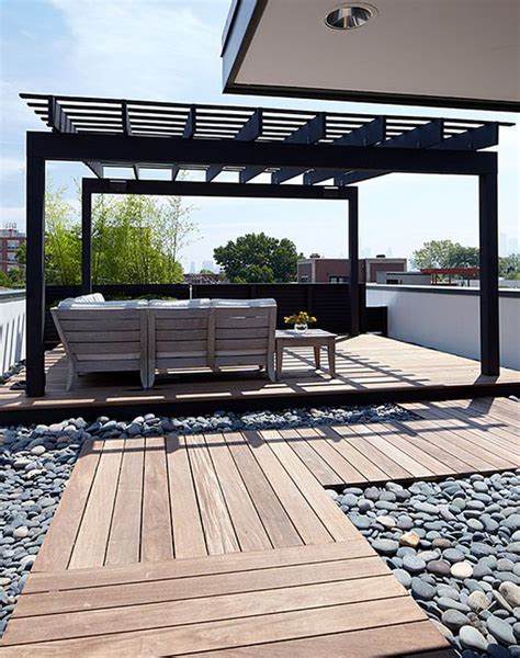 Modern Rooftop Deck With Wooden Pergola Homemydesign