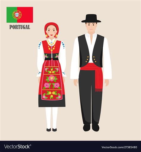 Portuguese In National Dress With A Flag Man And Woman In Traditional