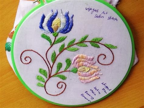 Hand Embroidery Designs # 120 - Lotus flower Design - Satin stitch