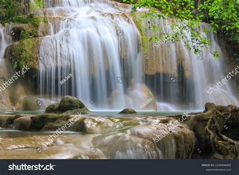 Erawan Waterfallbeautiful Waterfall Deep Forest Thailand Stock Photo