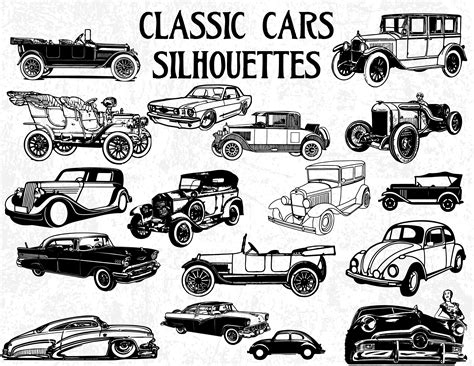 Classic Cars Silhouettes Vintage Cars Silhouettes Classic Etsy Uk