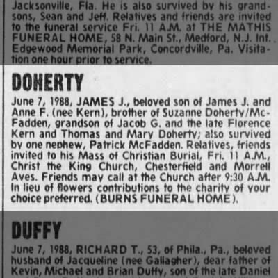 Obituary For James J Doherty Newspapers