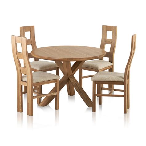 Trinity Natural Solid Oak Round Table With 4 Wave Back And Plain