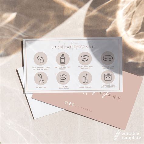 Lash Aftercare Card Template Editable Lash Business Card Etsy Salon