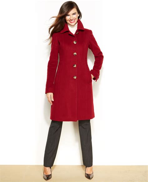 Lyst Anne Klein Wool Cashmere Blend Club Collar Walker Coat In Red