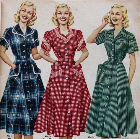 1950s house dresses 1952 plaid dots and stripes with contrast trim and buttons 1960s dresses