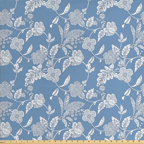 Blue And White Fabric By The Yard Illustration Flourishing Garden