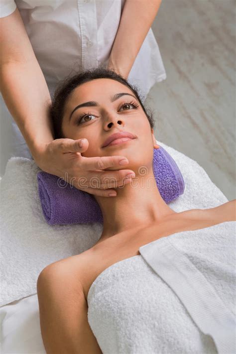 Woman Massagist Make Face Lifting Massage In Spa Wellness Center Stock Image Image Of Luxury