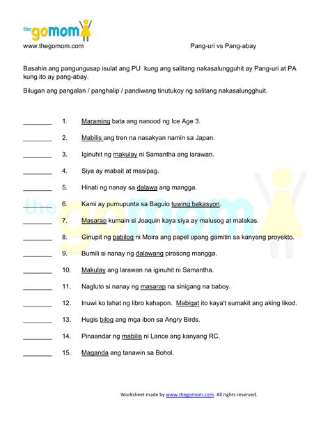 pang uri o pang abay worksheet nd grade math worksheets classroom hot sex picture