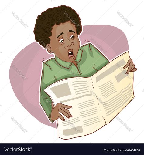 African American Man Is Shocked Reading Newspaper Vector Image