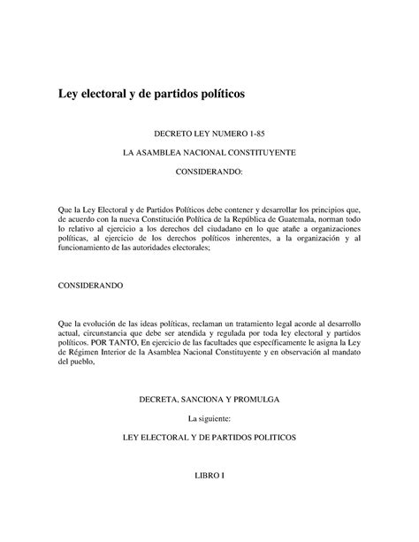 Ley Electoral Y De Partidos Polticos POR TANTO En Ejercicio De Las