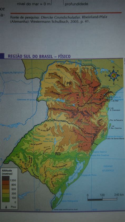 1 observe o mapa da região sul do brasil nesse mapa as cores repre sentam as altitudes do