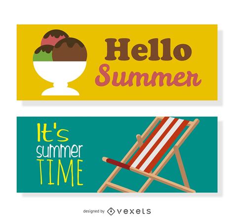 Happy Summer Banner Set Vector Download