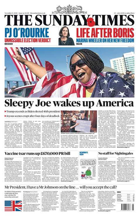 Sunday Times Front Page 8th of November 2020 - Tomorrow's Papers Today!