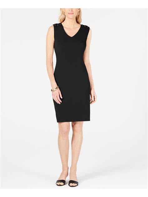 Jm Collection 55 Womens 0184 Black Laced Shoulder Sheath Dress Pm