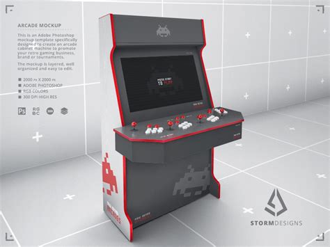 Retro Gaming Arcade Cabinet 4 Players Mockup Template By Storm Designs