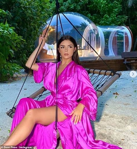 Demi Rose Shows Off Her Incredible Curves In A Nude Bikini And Sweeping Satin Robe Daily Mail