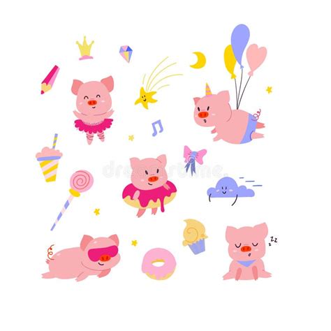 Cute Pink Little Pigs Illustration Stock Illustrations 1187 Cute