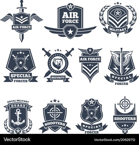 Military Logos And Badges Army Symbols Isolated Vector Image