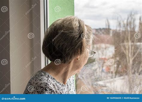 Sad Lonely Old Woman Look Next To Window Allone Depressed Abandoned