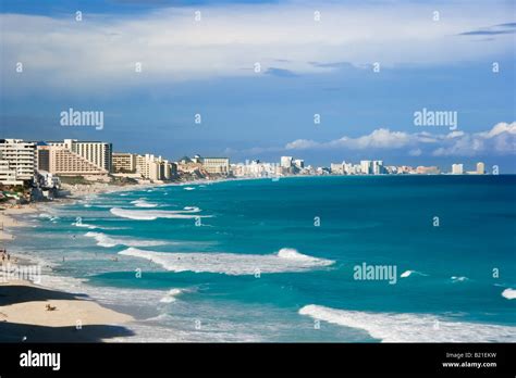 Cancun Mexico Ocean With Hotels On Beach Stock Photo Alamy