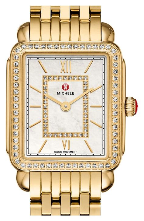 Michele Deco Ii Diamond Dial Watch Case 26mm X 28mm Nordstrom Gold