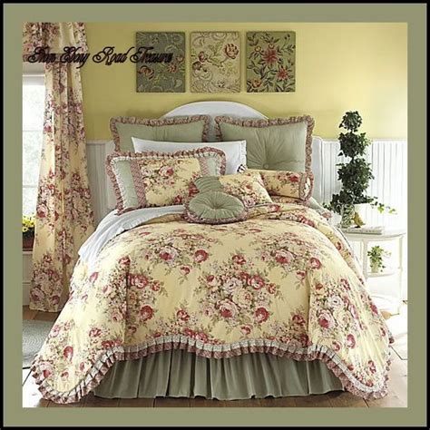 11 King Buttery Yellow Floral Toile Comforter Set Floral Bedding