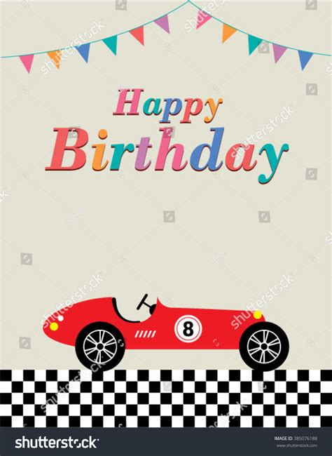 Vintage Race Car Happy Birthday Greeting Card Vector