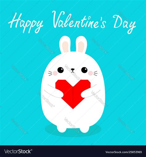 Happy Valentines Day White Baby Rabbit Hare Puppy Vector Image