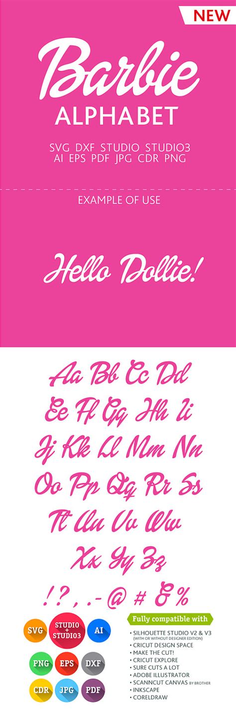 Barbie Font Alphabet Cuttable Svg Dxf Studio Studio3 Eps Png Pdf  Ai