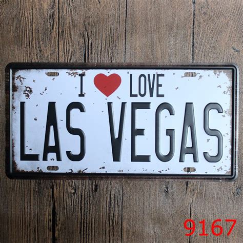 Vintage Style I Love Las Vegas Wall Sticker Tin Sign Metal License Plate Antique Metal Tin