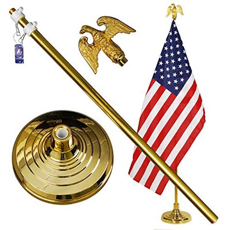 A One 8ft Telescopic Indoor Flagpole Kit Heavy Duty Us Golden With