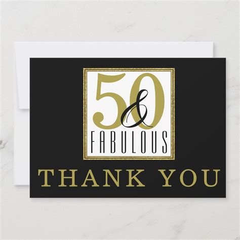 50 And Fabulous 50th Birthday Party Black Gold Thank You Card 50 And Fabulous 50th Birthday Party